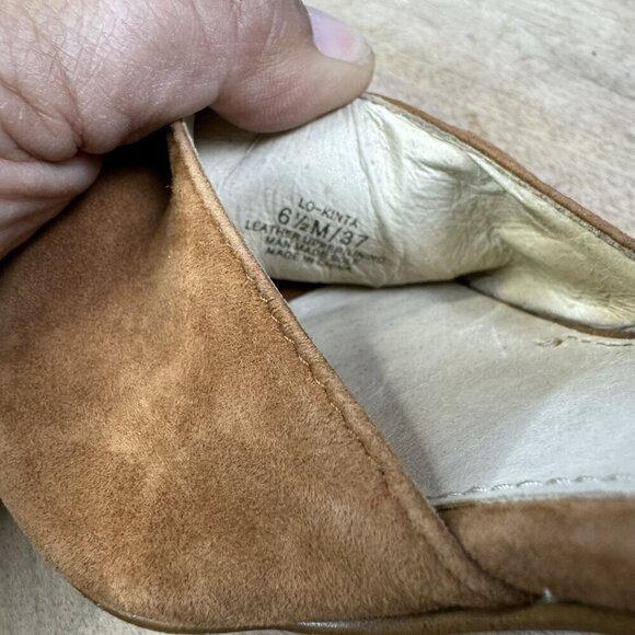 Louise Et Cie 37 / 6.5M Brown tan Suede Peep Toe Heels Ankle Strap Stacked heel - Picture 3 of 10